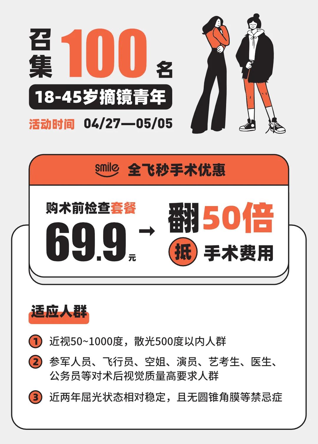 【五一正常接诊不放假】摘镜享69.9抵3500元手术优惠，限时100名！