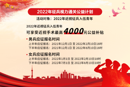 2022年近视征兵入伍手术公益补贴公告！